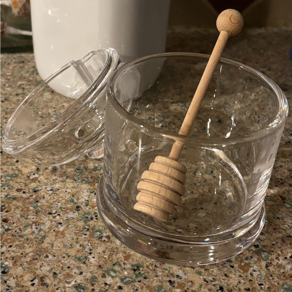 Tablecraft 11040 Honey Dipper Set, 4.88-inch Height, Clear Glass and Wood